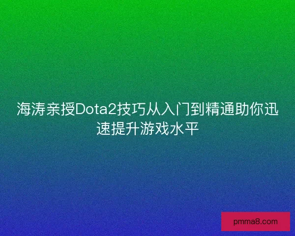 海涛亲授Dota2技巧从入门到精通助你迅速提升游戏水平