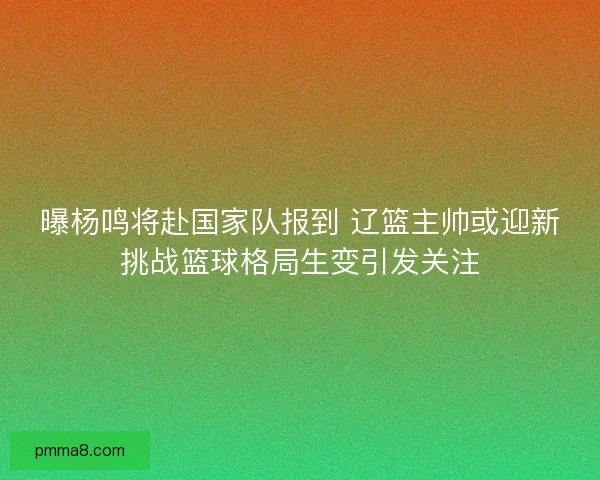 曝杨鸣将赴国家队报到 辽篮主帅或迎新挑战篮球格局生变引发关注